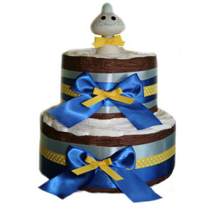 2 Tier Yellow Polka Dot Organic Diaper Cake