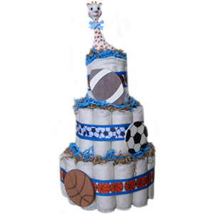 Sports Theme Sophie Giraffe Organic Diaper Cake