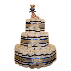 Elegant 3 Tier Blue Diaper Cake