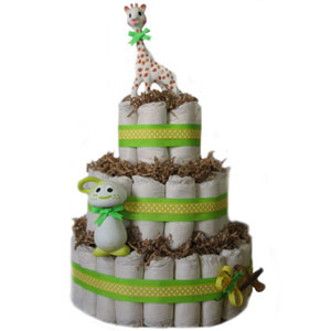 Organic 3 Tier Sophie Giraffe Green Diaper Cake