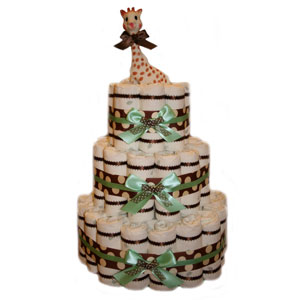 Organic 3 Tier Green Polka Dot Diaper Cake