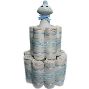 Organic 2 Tier Blue Rattle Mini Diaper Cake