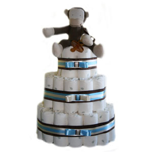 3 Tier Monkey Organic Diaper Cake