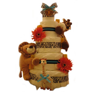 Organic 5 Tier Blue Safari Deluxe Diaper Cake