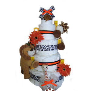 Organic 5 Tier Orange Safari Deluxe Diaper Cake