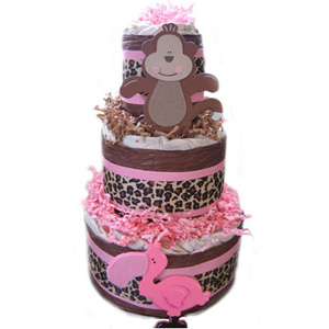 Organic 3 Tier Pink Safari Diaper Cake
