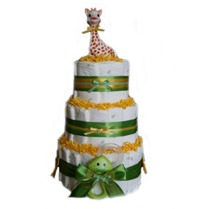 3 Tier Yellow Deluxe Organic Diaper Cake